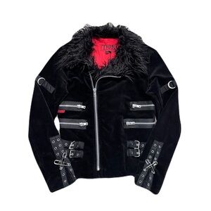 Tripp NYC Moto Jacket Black Velvet VTG Y2K Steampunk Goth Streetwear Size Medium